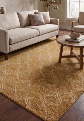 Saffron Rugs Hand Tufted Golden Yellow Trellis Moroccan Rectangular Wool Area Rug