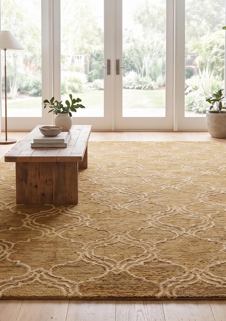 Saffron Rugs Hand Tufted Golden Yellow Trellis Moroccan Rectangular Wool Area Rug - Indya