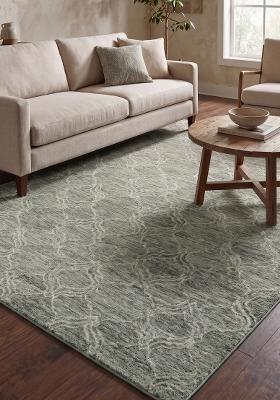 Saffron Rugs Hand Tufted Sage Green Trellis Moroccan Rectangular Wool Area Rug