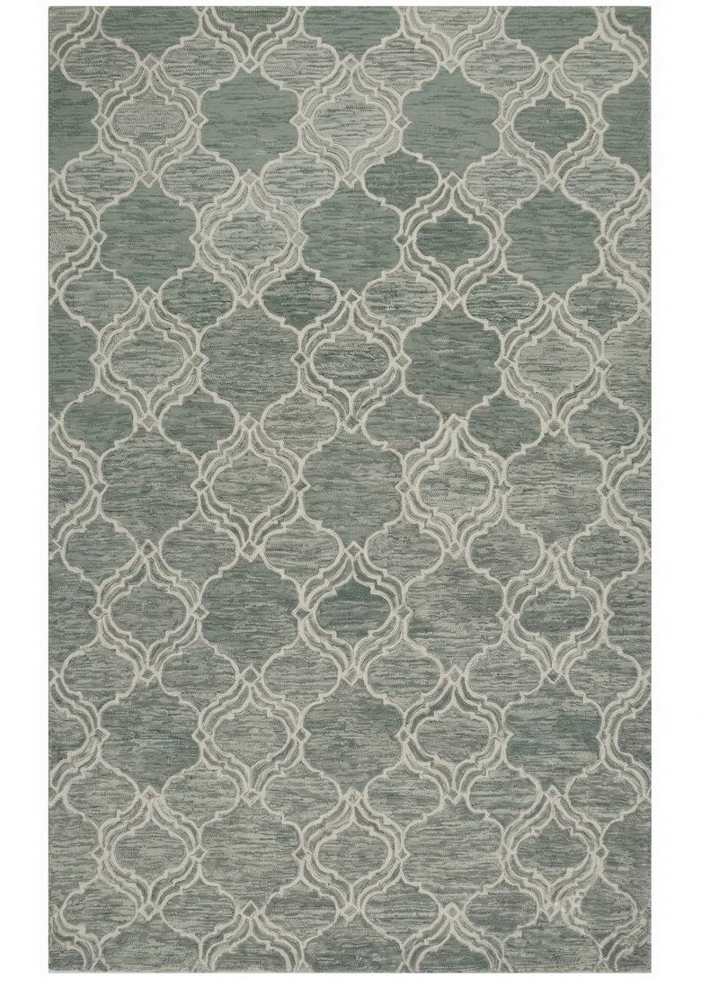 Saffron Rugs Hand Tufted Sage Green Trellis Moroccan Rectangular Wool Area Rug - Indya