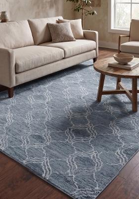 Saffron Rugs Hand Tufted Steel Blue Trellis Moroccan Rectangular Wool Area Rug