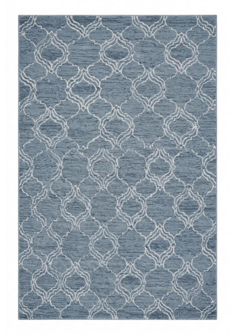 Saffron Rugs Hand Tufted Steel Blue Trellis Moroccan Rectangular Wool Area Rug - Indya