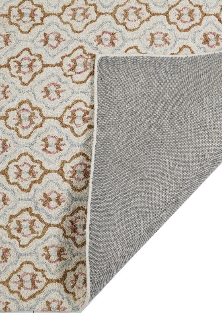 Saffron Rugs Hand Tufted Ivory Cream Gold Trellis Moroccan Rectangular Wool Area Rug - Indya