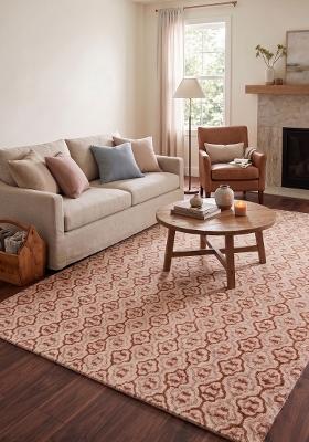 Saffron Rugs Hand Tufted Blush Terracotta Trellis Moroccan Rectangular Wool Area Rug