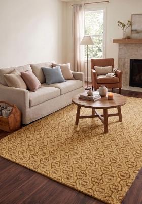 Saffron Rugs Hand Tufted Golden Beige Trellis Moroccan Rectangular Wool Area Rug