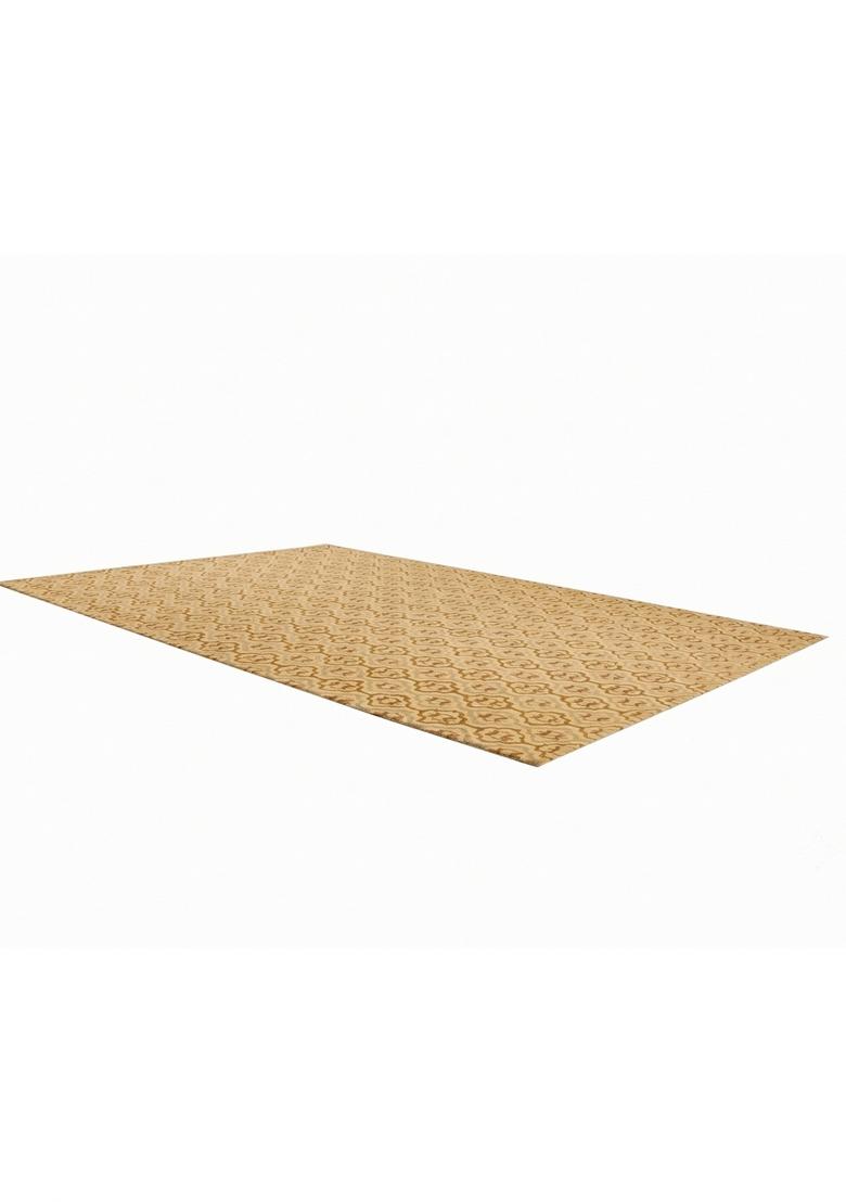 Saffron Rugs Hand Tufted Golden Beige Trellis Moroccan Rectangular Wool Area Rug - Indya