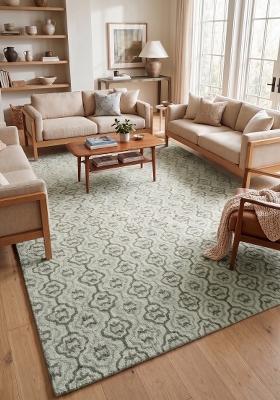 Saffron Rugs Hand Tufted Sage Green Trellis Moroccan Rectangular Wool Area Rug