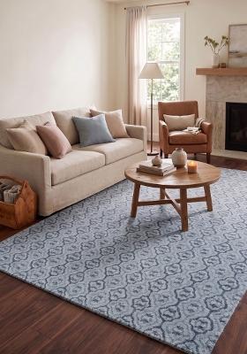 Saffron Rugs Hand Tufted Light Blue Grey Trellis Moroccan Rectangular Wool Area Rug