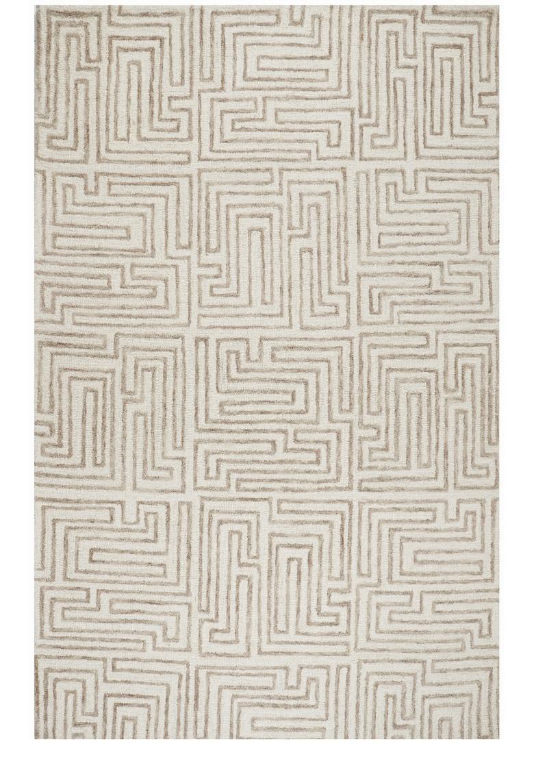 Saffron Rugs Hand Tufted Ivory Beige Geometric Contemporary Rectangular Wool Area Rug - Indya