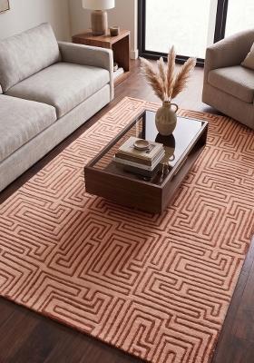 Saffron Rugs Hand Tufted Terracotta Pink Geometric Contemporary Rectangular Wool Area Rug