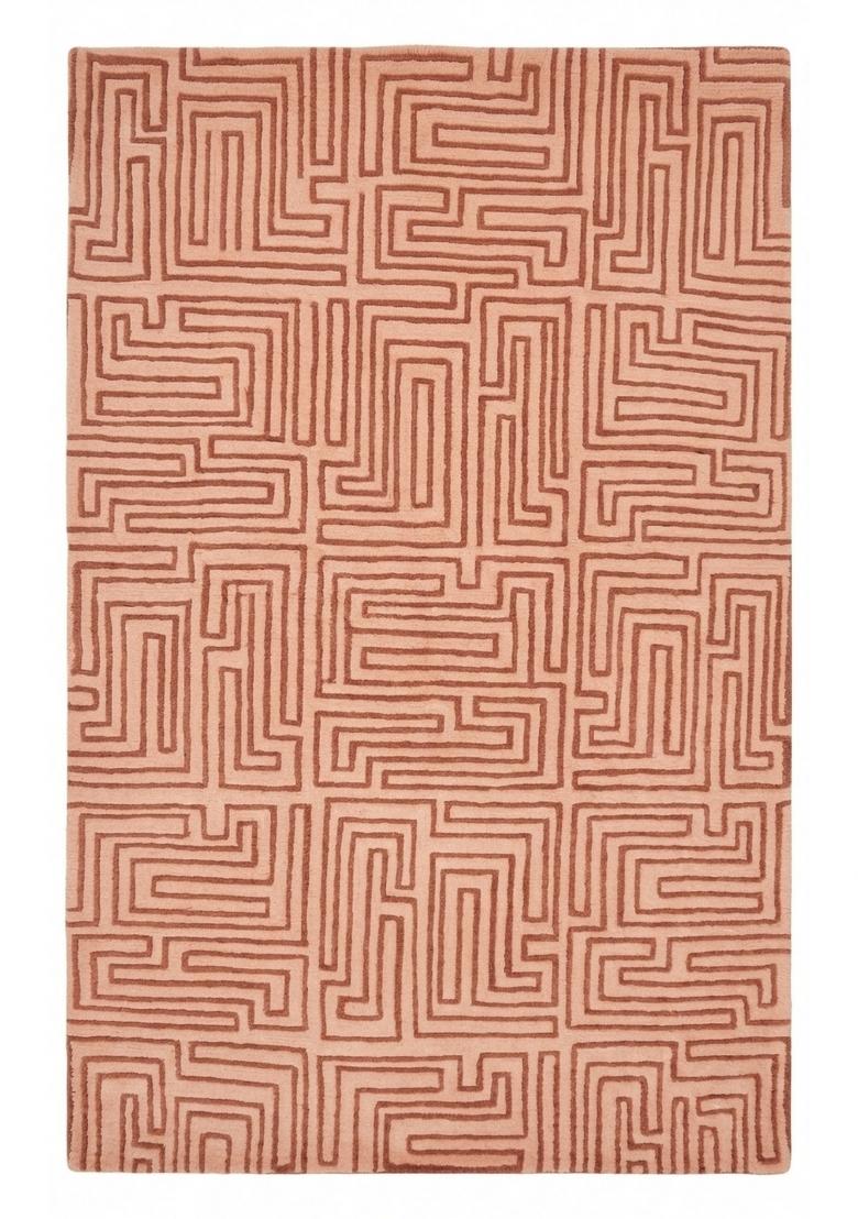 Saffron Rugs Hand Tufted Terracotta Pink Geometric Contemporary Rectangular Wool Area Rug - Indya