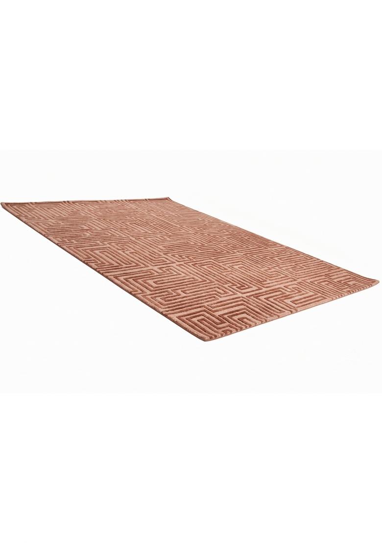 Saffron Rugs Hand Tufted Terracotta Pink Geometric Contemporary Rectangular Wool Area Rug - Indya