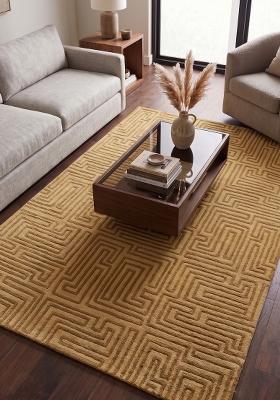 Saffron Rugs Hand Tufted Golden Yellow Geometric Contemporary Rectangular Wool Area Rug