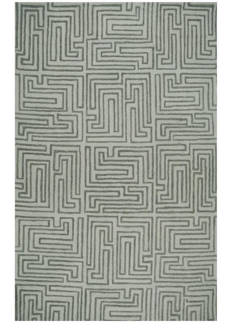 Saffron Rugs Hand Tufted Sage Green Geometric Contemporary Rectangular Wool Area Rug - Indya