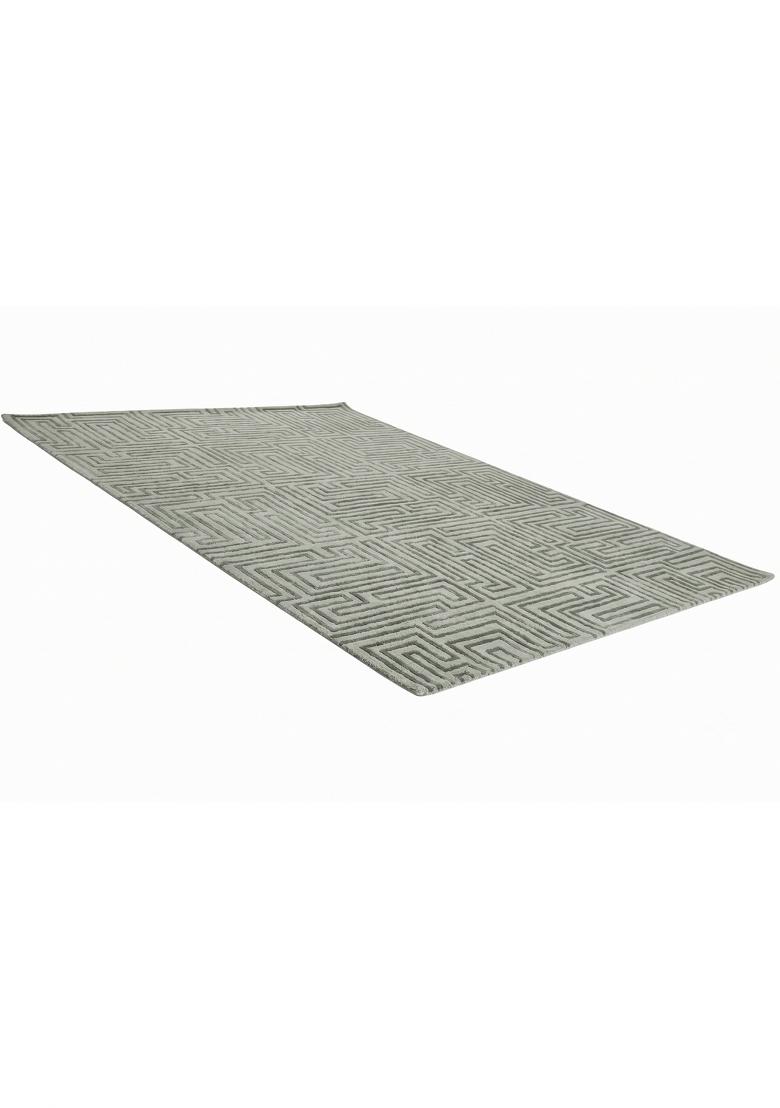 Saffron Rugs Hand Tufted Sage Green Geometric Contemporary Rectangular Wool Area Rug - Indya