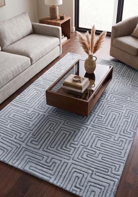 Saffron Rugs Hand Tufted Light Blue Grey Geometric Contemporary Rectangular Wool Area Rug
