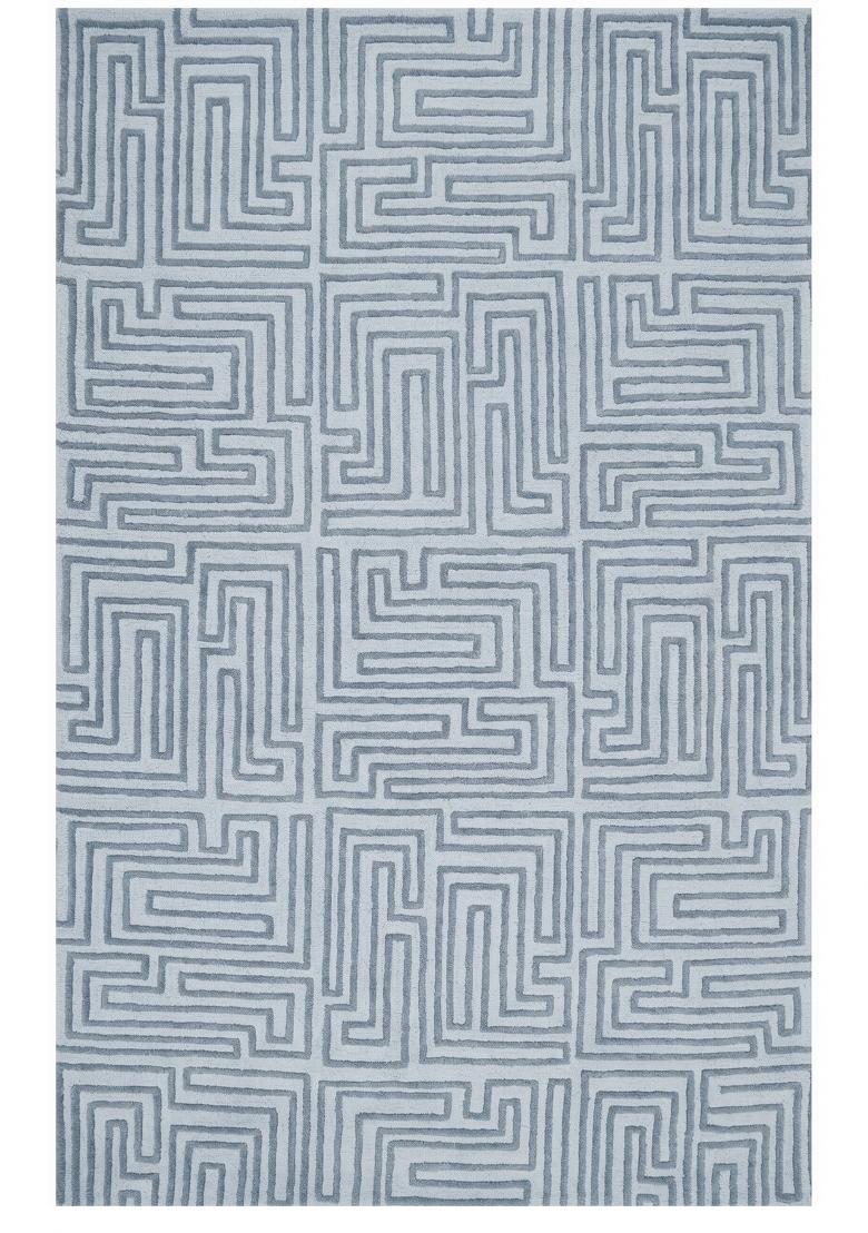 Saffron Rugs Hand Tufted Light Blue Grey Geometric Contemporary Rectangular Wool Area Rug - Indya