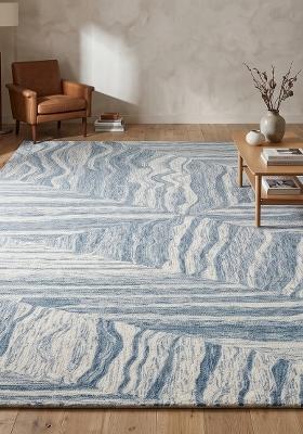 Saffron Rugs Hand Tufted Blue Ivory Geometric Contemporary Rectangular Wool Area Rug