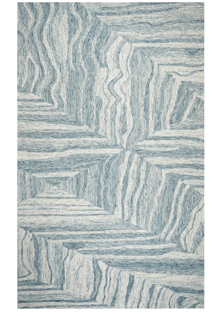 Saffron Rugs Hand Tufted Blue Ivory Geometric Contemporary Rectangular Wool Area Rug - Indya