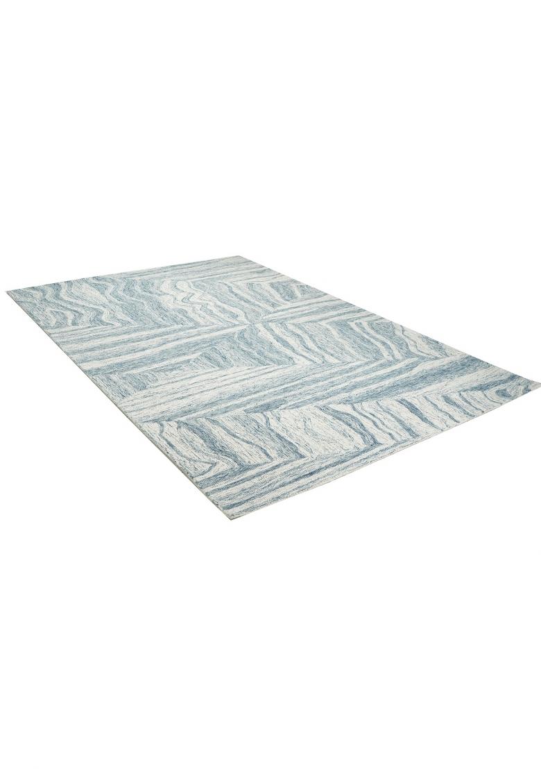 Saffron Rugs Hand Tufted Blue Ivory Geometric Contemporary Rectangular Wool Area Rug - Indya