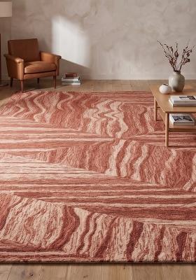 Saffron Rugs Hand Tufted Terracotta Pink Geometric Contemporary Rectangular Wool Area Rug