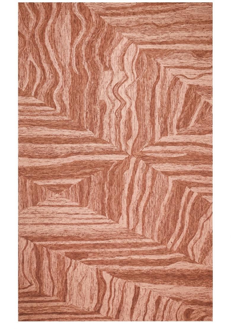 Saffron Rugs Hand Tufted Terracotta Pink Geometric Contemporary Rectangular Wool Area Rug - Indya
