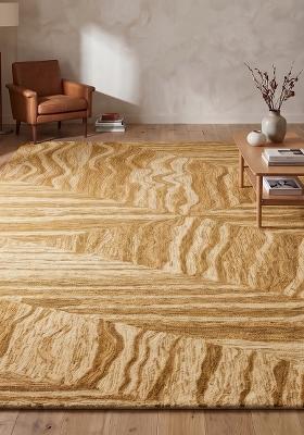 Saffron Rugs Hand Tufted Golden Brown Geometric Contemporary Rectangular Wool Area Rug