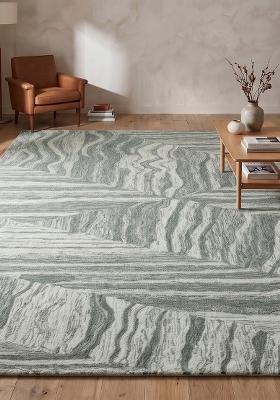 Saffron Rugs Hand Tufted Sage Green Geometric Contemporary Rectangular Wool Area Rug