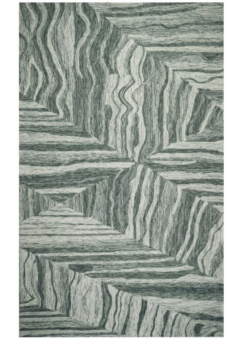 Saffron Rugs Hand Tufted Sage Green Geometric Contemporary Rectangular Wool Area Rug - Indya