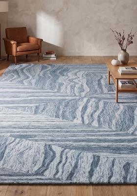 Saffron Rugs Hand Tufted Steel Blue Grey Geometric Contemporary Rectangular Wool Area Rug