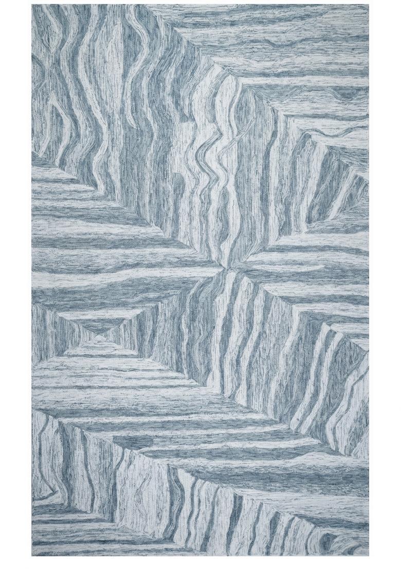 Saffron Rugs Hand Tufted Steel Blue Grey Geometric Contemporary Rectangular Wool Area Rug - Indya