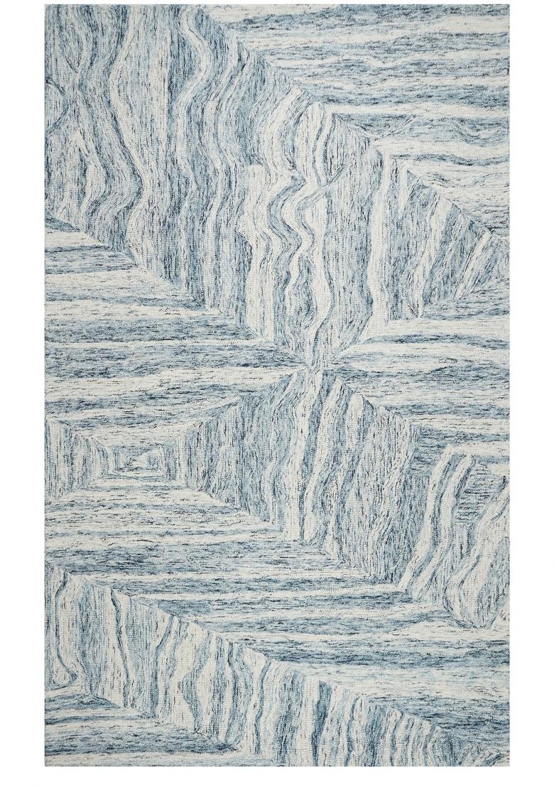Saffron Rugs Hand Tufted Blue Ivory Marble Contemporary Rectangular Wool Area Rug - Indya