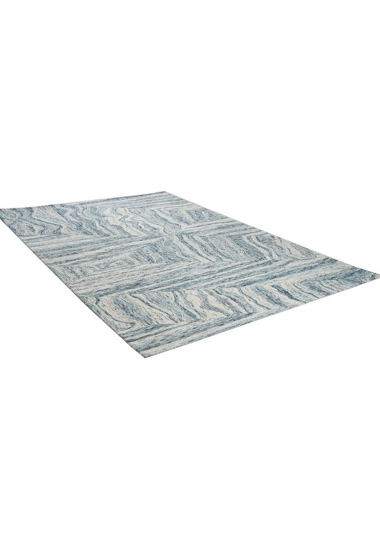 Saffron Rugs Hand Tufted Blue Ivory Marble Contemporary Rectangular Wool Area Rug - Indya
