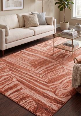 Saffron Rugs Hand Tufted Terracotta Pink Marble Contemporary Rectangular Wool Area Rug