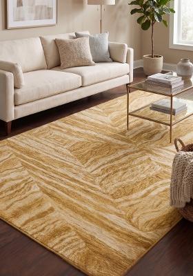 Saffron Rugs Hand Tufted Golden Beige Marble Contemporary Rectangular Wool Area Rug