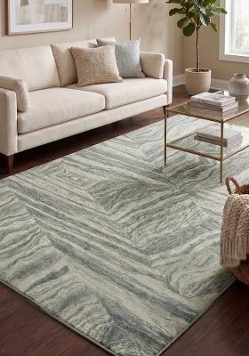 Saffron Rugs Hand Tufted Sage Green Marble Contemporary Rectangular Wool Area Rug