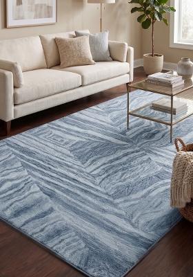 Saffron Rugs Hand Tufted Light Steel Blue Marble Contemporary Rectangular Wool Area Rug
