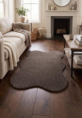 Saffron Rugs Hand Tufted Taupe Brown Solid  Scalloped Wool Area Rug
