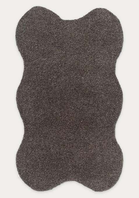 100% Wool Handmade Taupe Brown Rug | Contemporary Solid Scalloped Carpet With Cotton Backing For Living Room