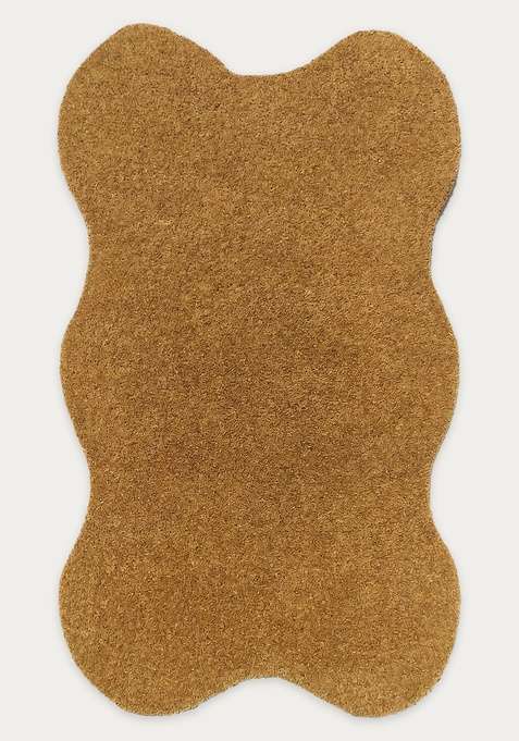 100% Wool Handmade Warm Mustard Brown Rug | Contemporary Solid Scalloped Carpet With Cotton Backing For Living Room