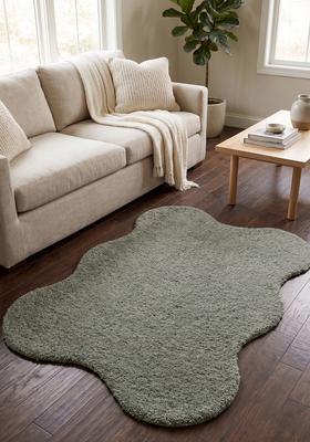 Saffron Rugs Hand Tufted Grey Solid  Scalloped Wool Area Rug