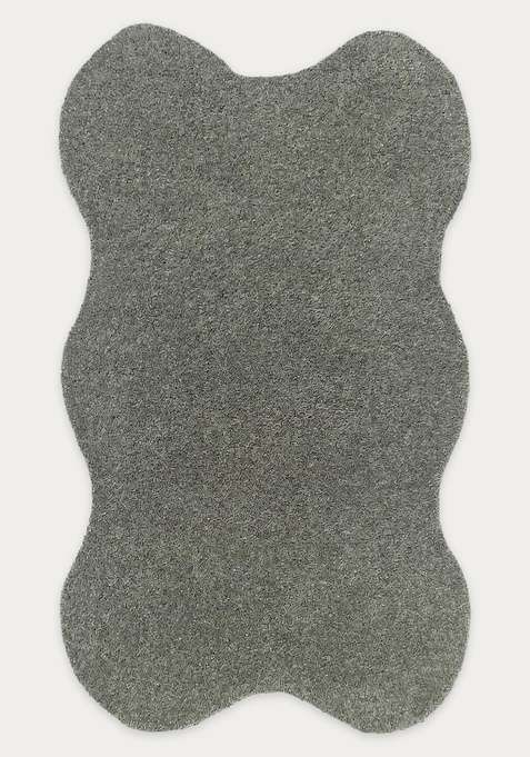 100% Wool Handmade Grey Rug | Contemporary Solid Scalloped Carpet With Cotton Backing For Living Room
