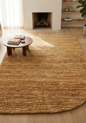 Saffron Rugs Hand Tufted Golden Tan Solid  Oblong Wool Area Rug