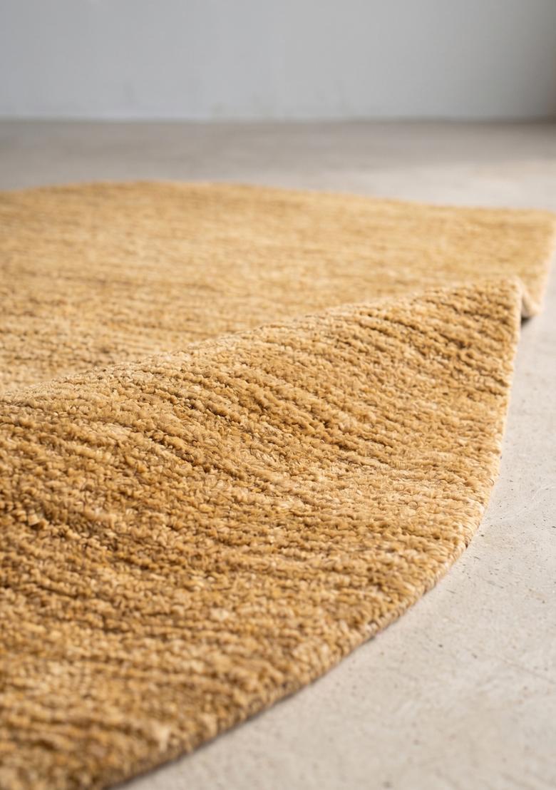 Saffron Rugs Hand Tufted Golden Tan Solid  Oblong Wool Area Rug - Indya