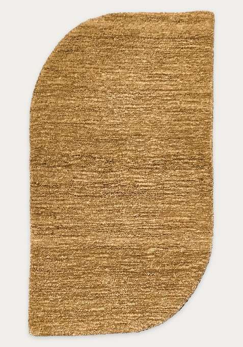 100% Wool Handmade Golden Tan Rug | Contemporary Solid Oblong Carpet With Cotton Backing For Living Room