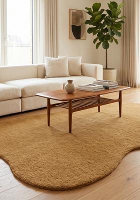 Saffron Rugs Hand Tufted Warm Golden Tan Solid  Oblong Wool Area Rug