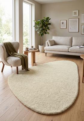 Saffron Rugs Hand Tufted Cream Solid  Oblong Wool Area Rug