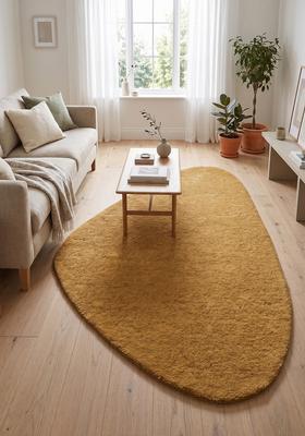 Saffron Rugs Hand Tufted Mustard Yellow Solid  Oblong Wool Area Rug