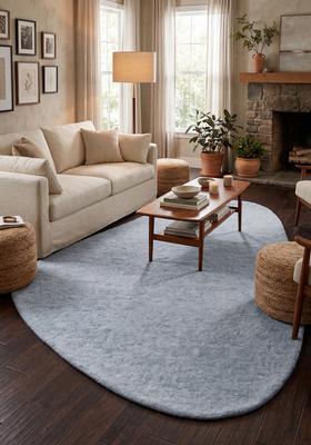 Saffron Rugs Hand Tufted Light Steel Blue Solid  Oblong Wool Area Rug
