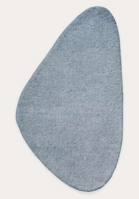 100% Wool Handmade Light Steel Blue Rug | Scandinavian Solid Oblong Carpet With Cotton Backing For Living Room